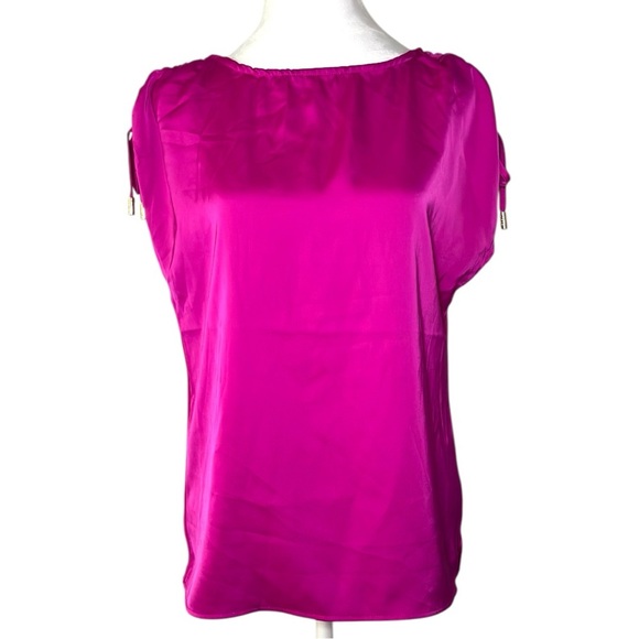 Nine West Ruched Shoulder Tie On Cap Sleeve Blouse Top Berry Pink  Size M - Picture 1 of 5